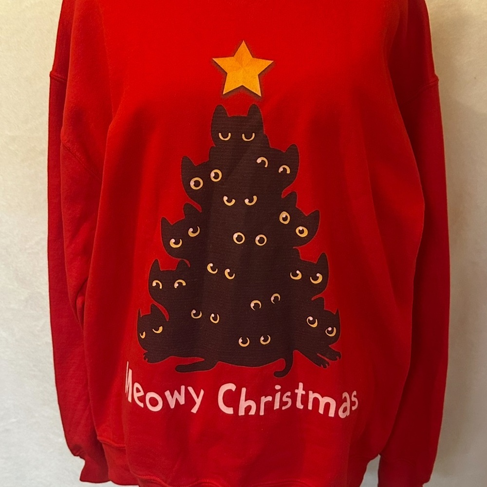 #1276 Meowy Christmas” Cat Lover Sweatshirt size Large